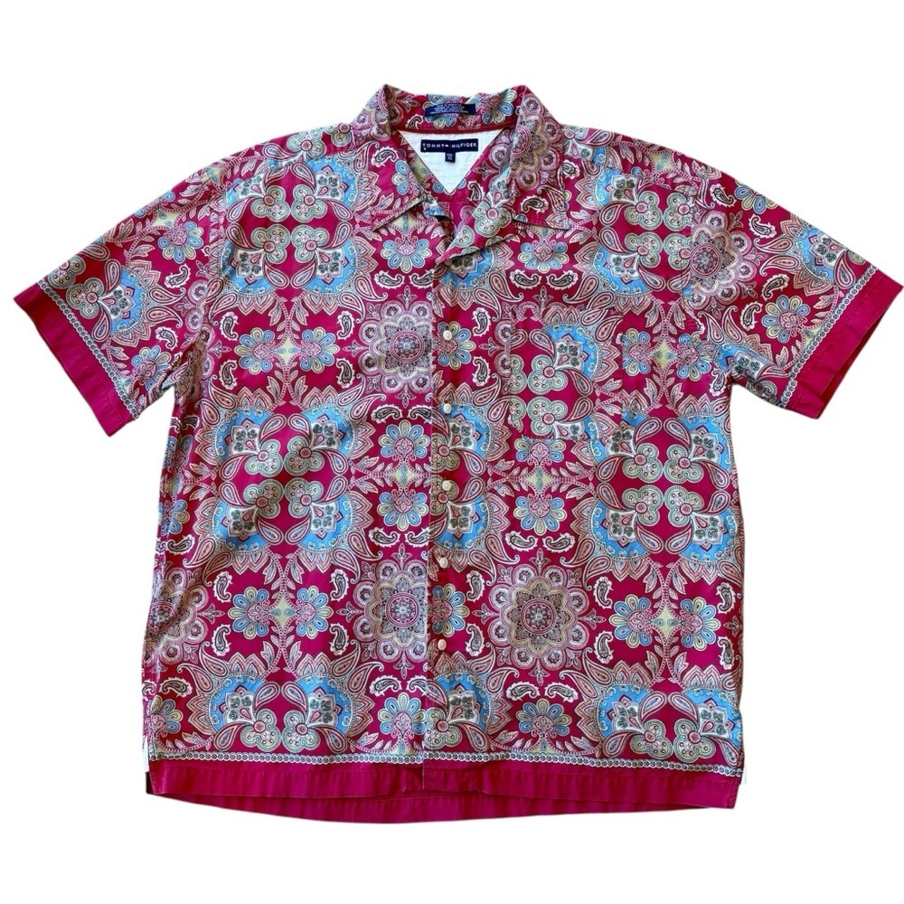 Vtg Tommy Hilfiger Men’s Shirt Paisley Short Sleeve Button Down Size XXL